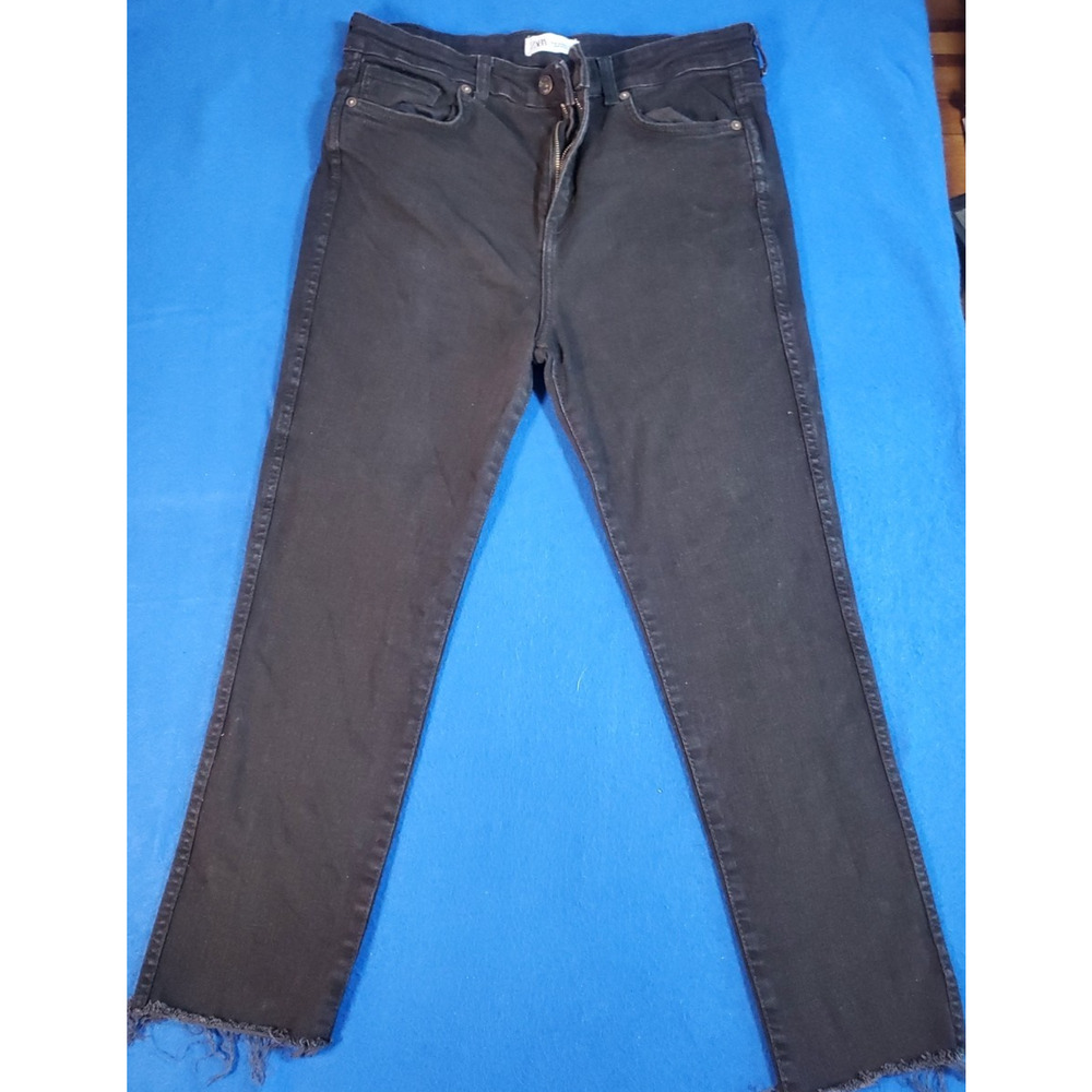 ZARA Women's Black Skinny Jeans Size 10 High Rise Raw Hem Stretch Size 10